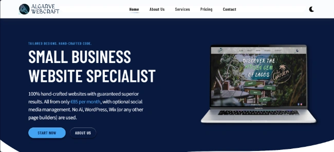 A screenshot of the old Algarve Webcraft website, created by Algarve Webcraft, taking you to the case study.