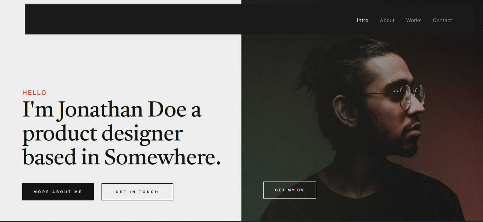 A screenshot of a website for a template 'Designer Profile', created by Algarve Webcraft