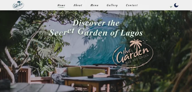 A screenshot of the website for 'The Garden bar and grill', created by Algarve Webcraft, taking you to the case study.